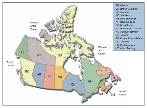Map of Canada and geographical context of reporting units