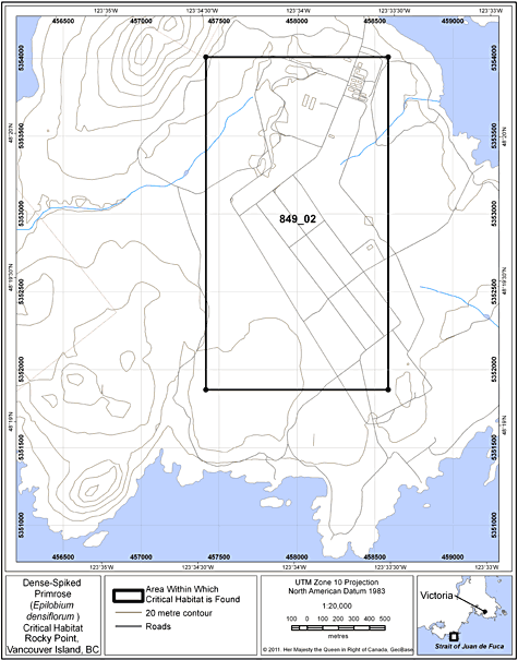 Map of the area within which critical habitat is found. 