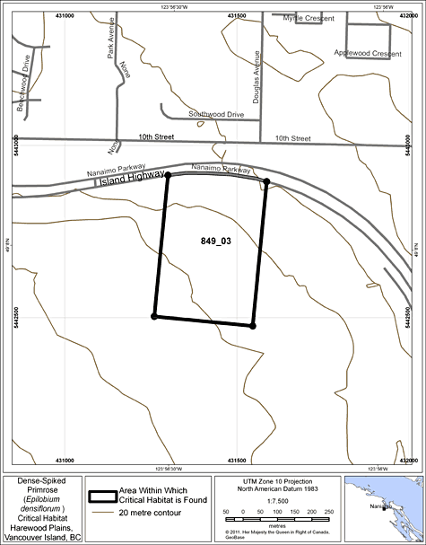 Map of the area within which critical habitat is found.