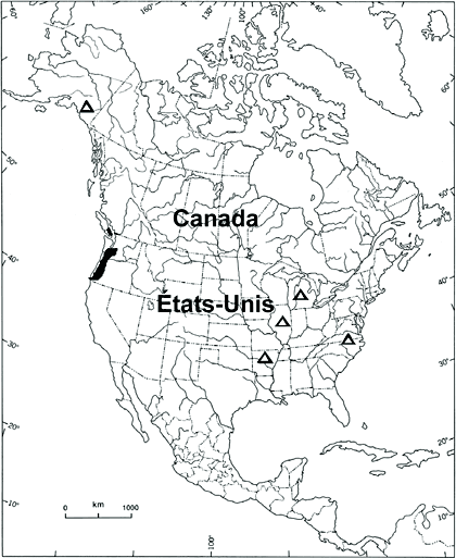 Carte de l’aire de répartition en Amérique du Nord. 