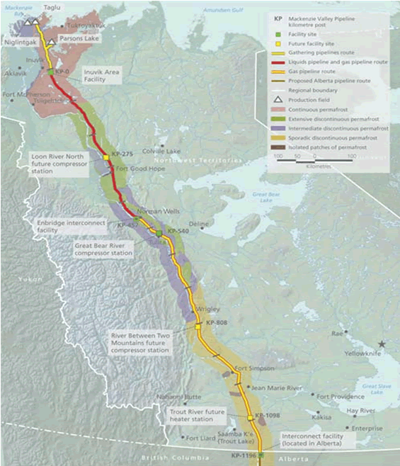 Map: Mackenzie gas pipeline route