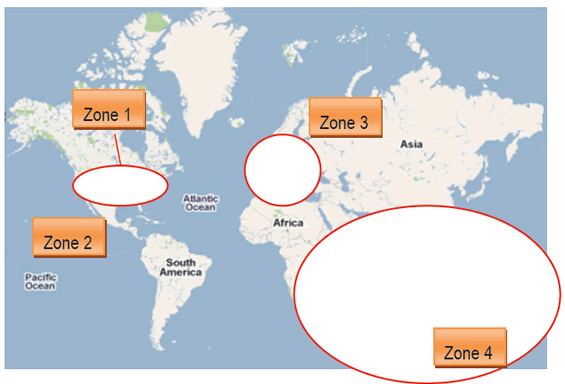 Map: The four zones identified for visitors from outside Canada who travelled to Churchill